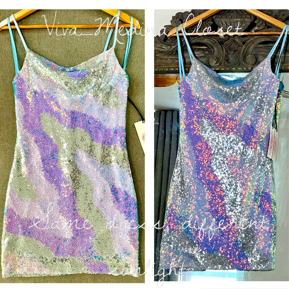 Donate School prom Crystal Sky Sequined Iridescent Sequin Mini Dress with…